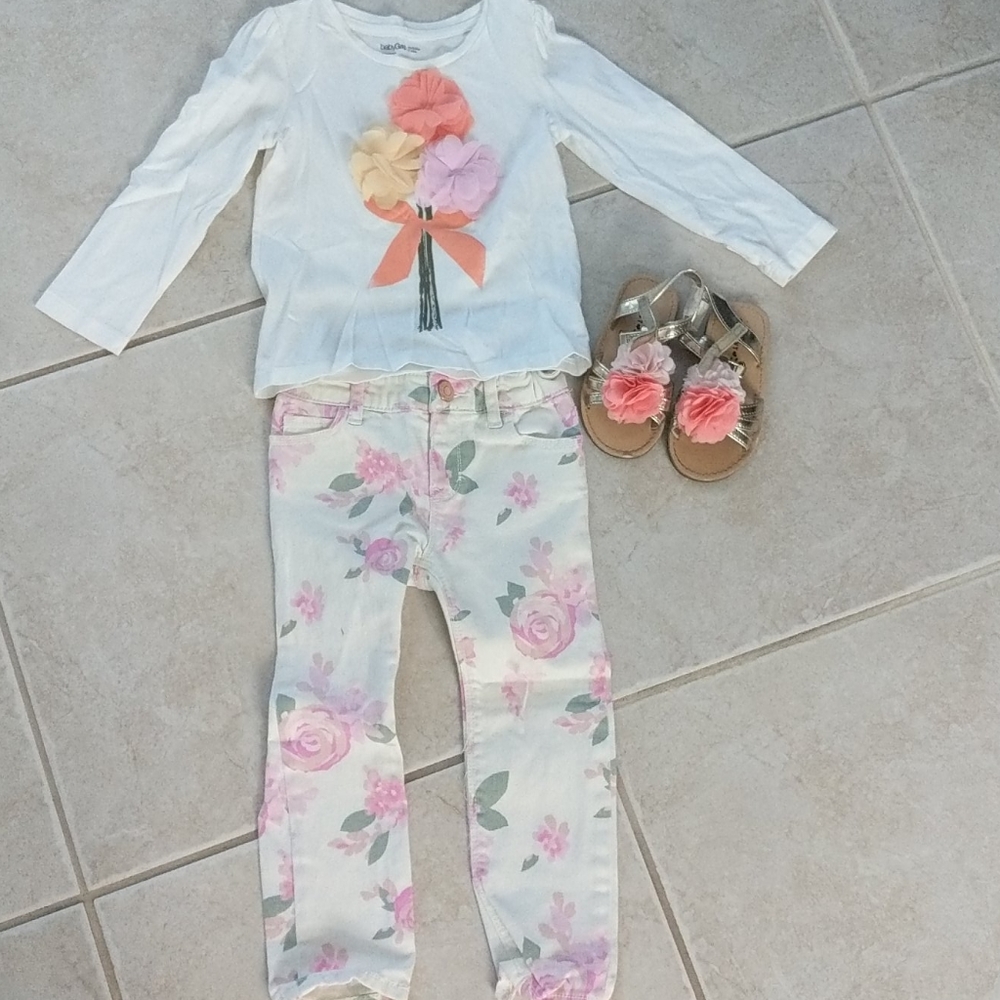 Girl 3t gap spring outfit set floral, jean & shoes